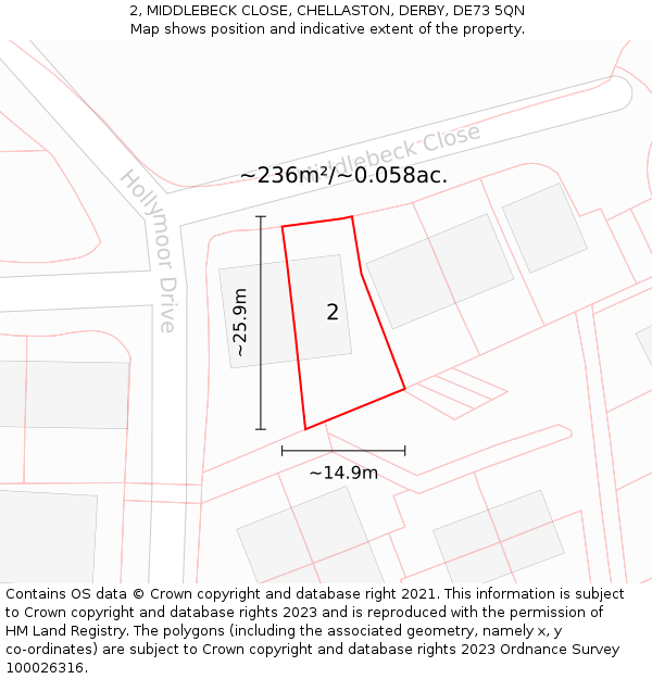 2, MIDDLEBECK CLOSE, CHELLASTON, DERBY, DE73 5QN: Plot and title map