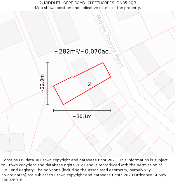 2, MIDDLETHORPE ROAD, CLEETHORPES, DN35 9QB: Plot and title map