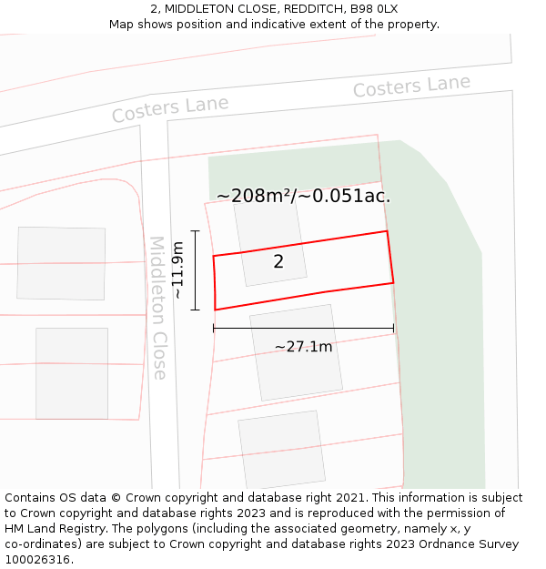2, MIDDLETON CLOSE, REDDITCH, B98 0LX: Plot and title map