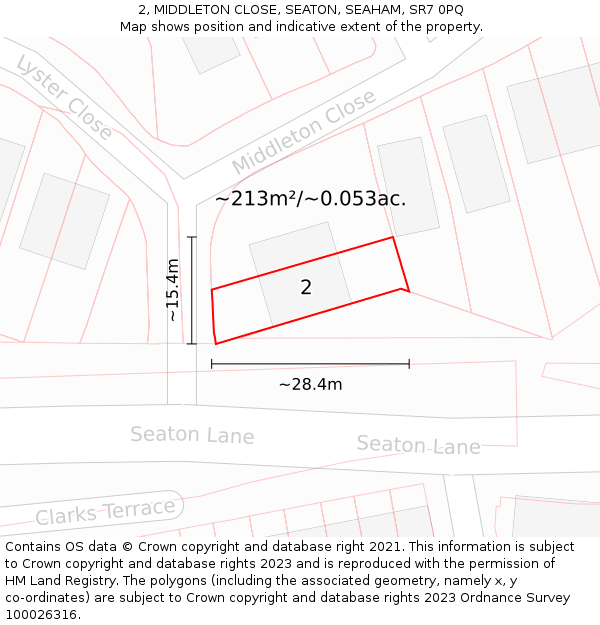 2, MIDDLETON CLOSE, SEATON, SEAHAM, SR7 0PQ: Plot and title map