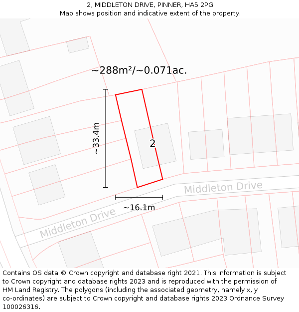 2, MIDDLETON DRIVE, PINNER, HA5 2PG: Plot and title map