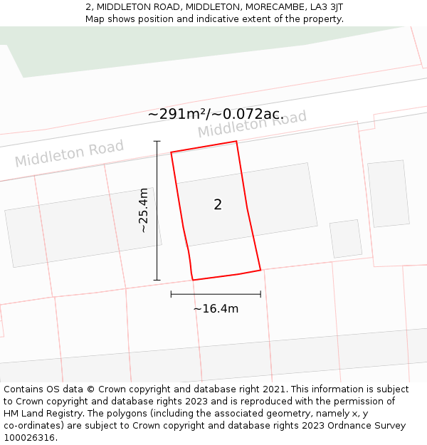 2, MIDDLETON ROAD, MIDDLETON, MORECAMBE, LA3 3JT: Plot and title map