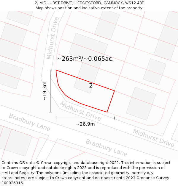 2, MIDHURST DRIVE, HEDNESFORD, CANNOCK, WS12 4RF: Plot and title map