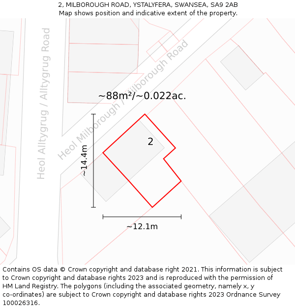 2, MILBOROUGH ROAD, YSTALYFERA, SWANSEA, SA9 2AB: Plot and title map