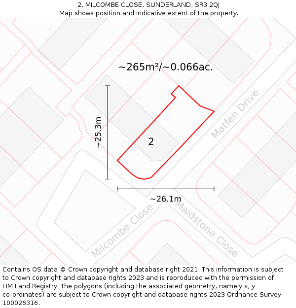 2, MILCOMBE CLOSE, SUNDERLAND, SR3 2QJ: Plot and title map