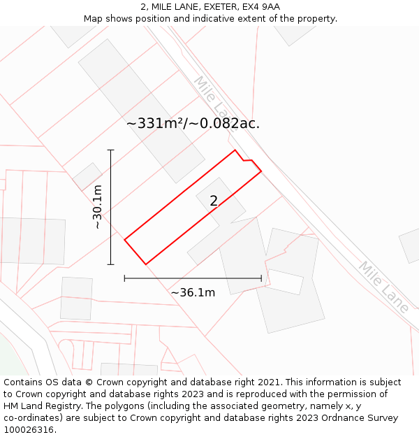 2, MILE LANE, EXETER, EX4 9AA: Plot and title map