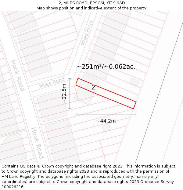 2, MILES ROAD, EPSOM, KT19 9AD: Plot and title map