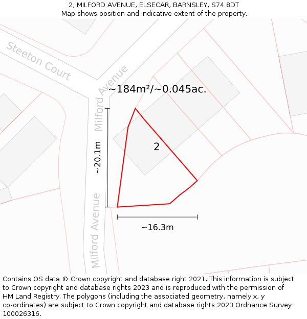 2, MILFORD AVENUE, ELSECAR, BARNSLEY, S74 8DT: Plot and title map