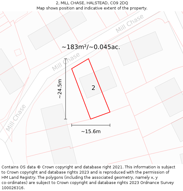 2, MILL CHASE, HALSTEAD, CO9 2DQ: Plot and title map