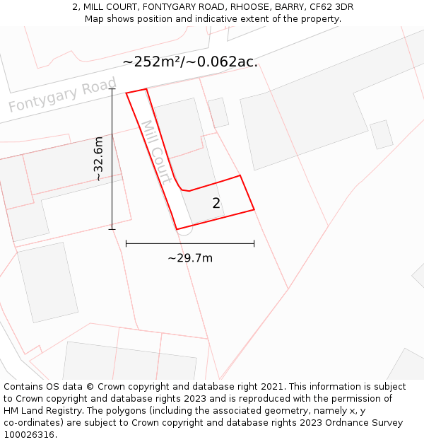 2, MILL COURT, FONTYGARY ROAD, RHOOSE, BARRY, CF62 3DR: Plot and title map