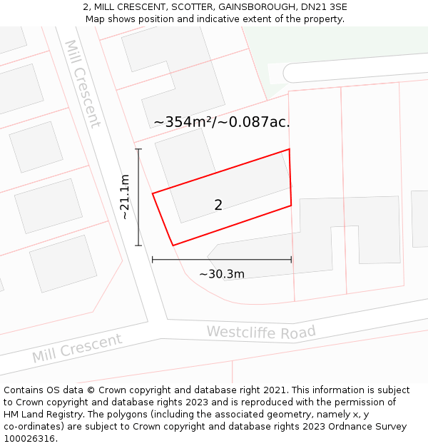 2, MILL CRESCENT, SCOTTER, GAINSBOROUGH, DN21 3SE: Plot and title map