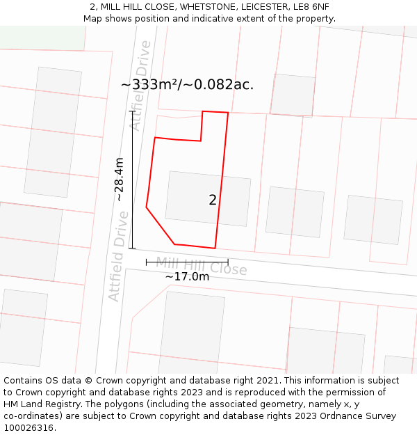 2, MILL HILL CLOSE, WHETSTONE, LEICESTER, LE8 6NF: Plot and title map