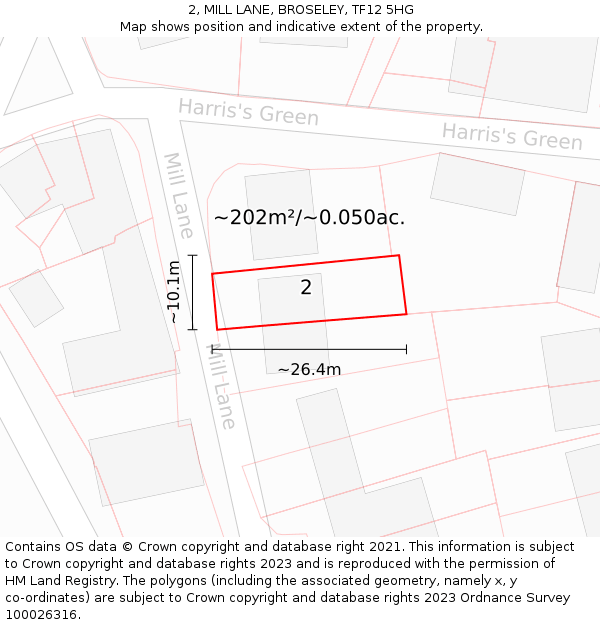 2, MILL LANE, BROSELEY, TF12 5HG: Plot and title map