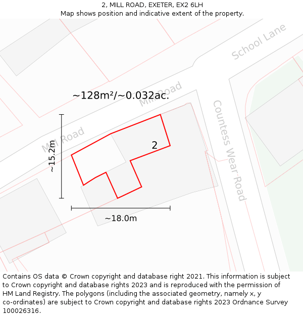 2, MILL ROAD, EXETER, EX2 6LH: Plot and title map