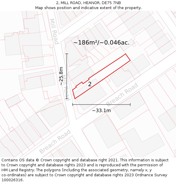 2, MILL ROAD, HEANOR, DE75 7NB: Plot and title map