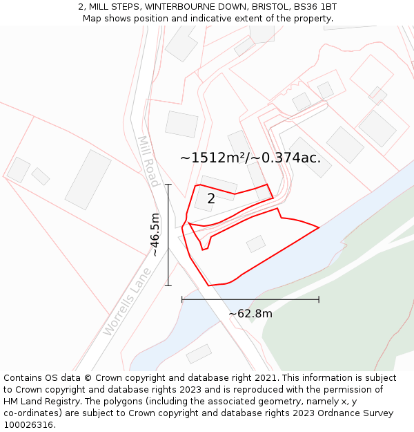 2, MILL STEPS, WINTERBOURNE DOWN, BRISTOL, BS36 1BT: Plot and title map