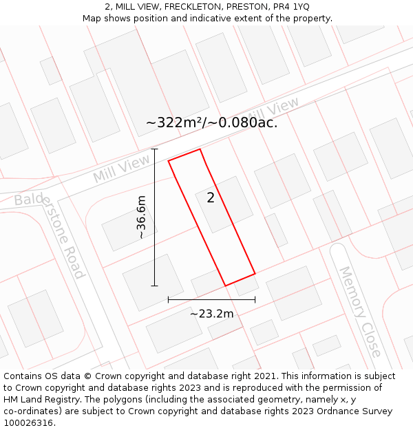 2, MILL VIEW, FRECKLETON, PRESTON, PR4 1YQ: Plot and title map