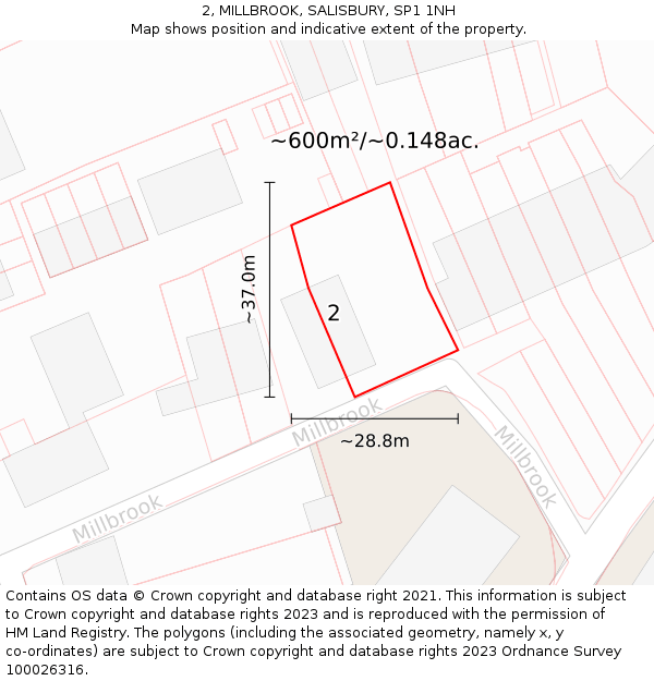 2, MILLBROOK, SALISBURY, SP1 1NH: Plot and title map