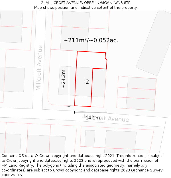 2, MILLCROFT AVENUE, ORRELL, WIGAN, WN5 8TP: Plot and title map