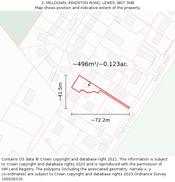 2, MILLDOWN, KINGSTON ROAD, LEWES, BN7 3NB: Plot and title map