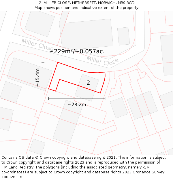 2, MILLER CLOSE, HETHERSETT, NORWICH, NR9 3GD: Plot and title map