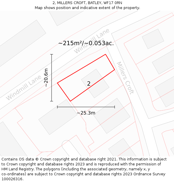 2, MILLERS CROFT, BATLEY, WF17 0RN: Plot and title map
