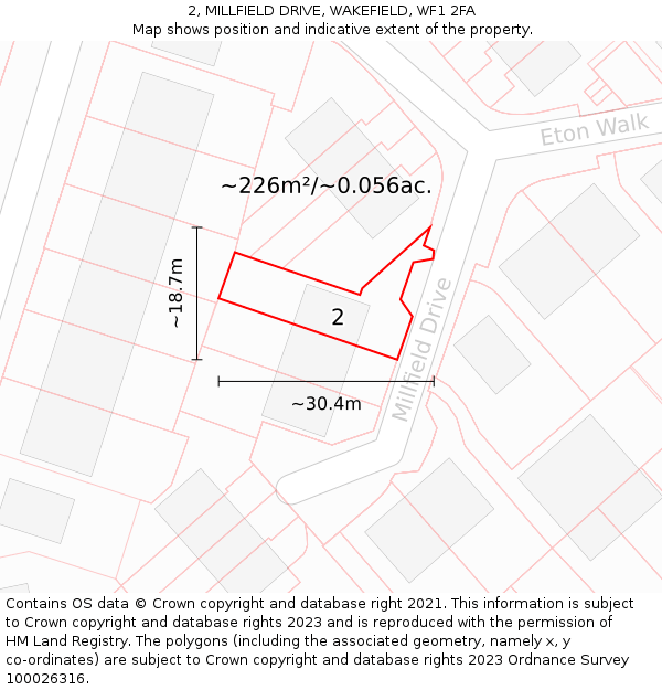 2, MILLFIELD DRIVE, WAKEFIELD, WF1 2FA: Plot and title map
