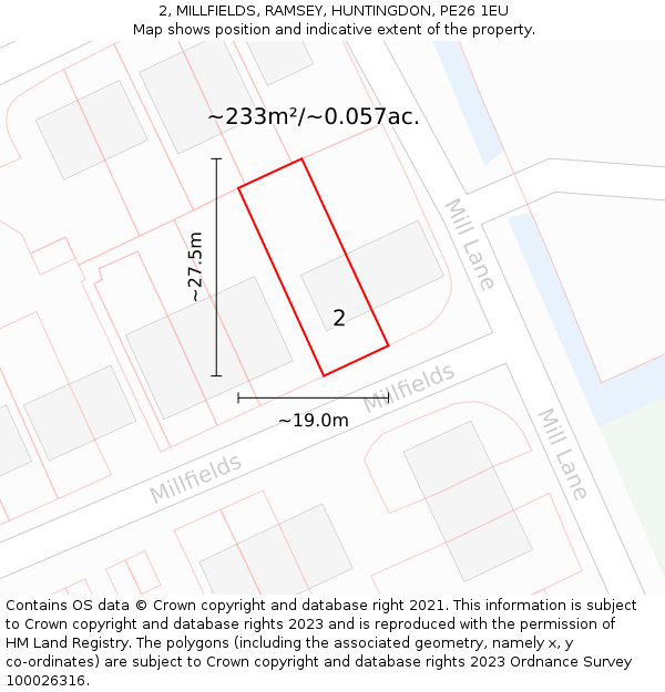 2, MILLFIELDS, RAMSEY, HUNTINGDON, PE26 1EU: Plot and title map