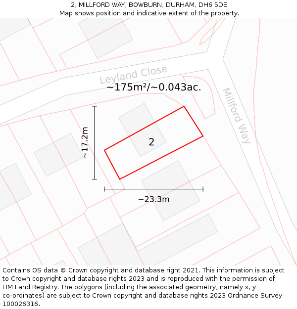 2, MILLFORD WAY, BOWBURN, DURHAM, DH6 5DE: Plot and title map