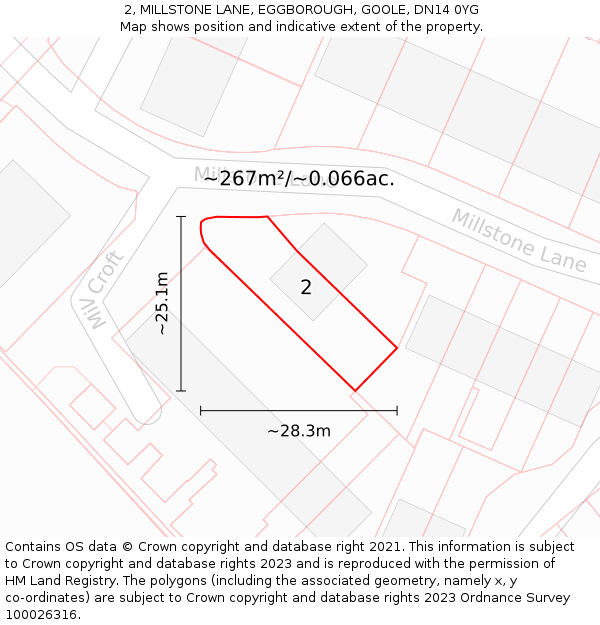 2, MILLSTONE LANE, EGGBOROUGH, GOOLE, DN14 0YG: Plot and title map