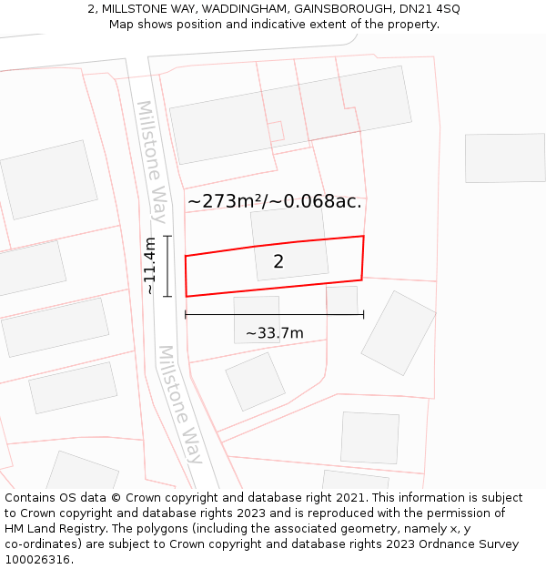 2, MILLSTONE WAY, WADDINGHAM, GAINSBOROUGH, DN21 4SQ: Plot and title map