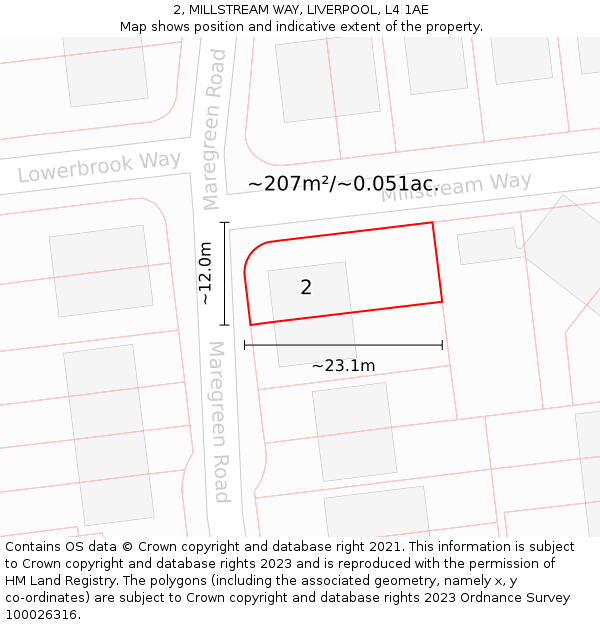 2, MILLSTREAM WAY, LIVERPOOL, L4 1AE: Plot and title map