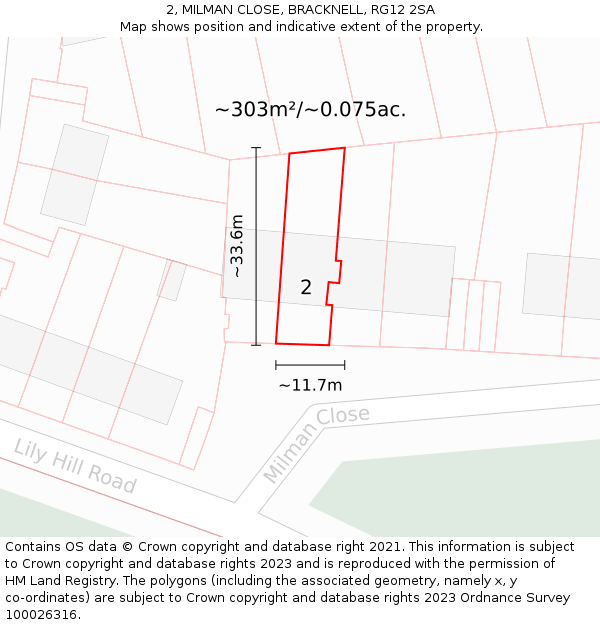 2, MILMAN CLOSE, BRACKNELL, RG12 2SA: Plot and title map