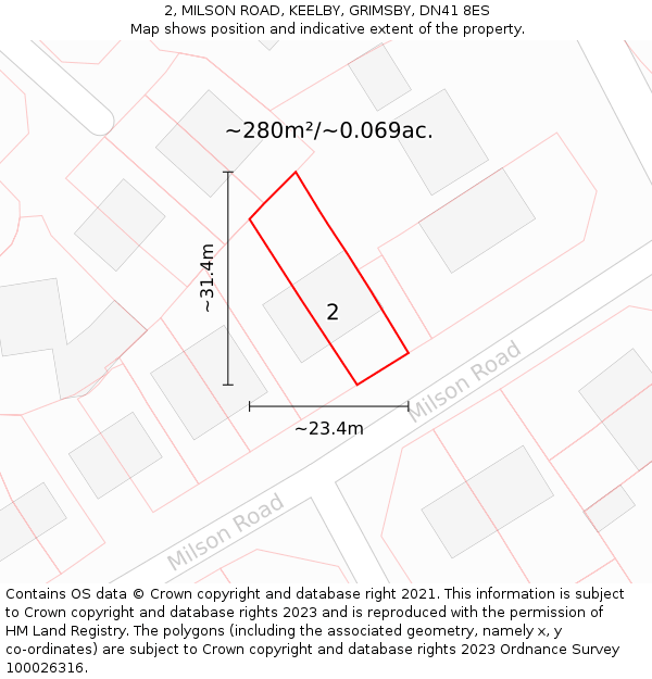 2, MILSON ROAD, KEELBY, GRIMSBY, DN41 8ES: Plot and title map
