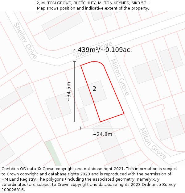 2, MILTON GROVE, BLETCHLEY, MILTON KEYNES, MK3 5BH: Plot and title map