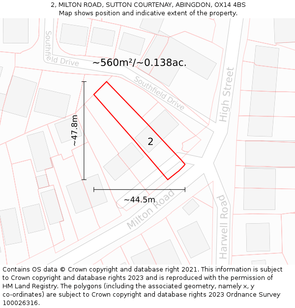 2, MILTON ROAD, SUTTON COURTENAY, ABINGDON, OX14 4BS: Plot and title map