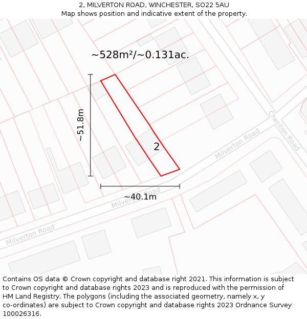 2, MILVERTON ROAD, WINCHESTER, SO22 5AU: Plot and title map