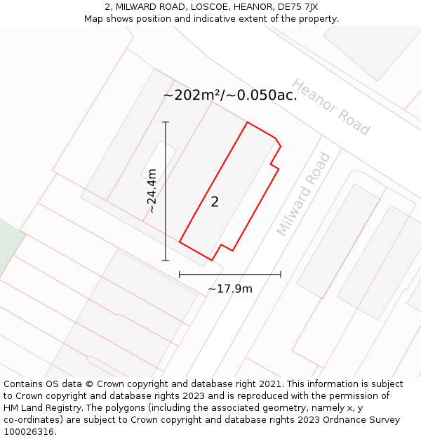 2, MILWARD ROAD, LOSCOE, HEANOR, DE75 7JX: Plot and title map