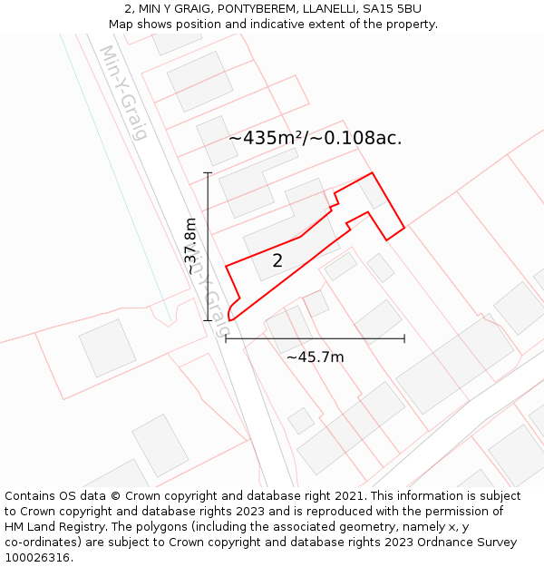 2, MIN Y GRAIG, PONTYBEREM, LLANELLI, SA15 5BU: Plot and title map