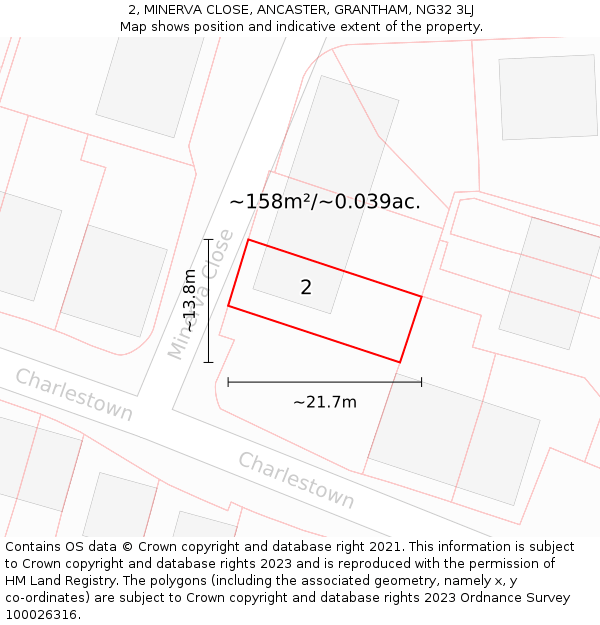 2, MINERVA CLOSE, ANCASTER, GRANTHAM, NG32 3LJ: Plot and title map