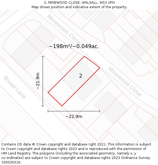 2, MINEWOOD CLOSE, WALSALL, WS3 2PN: Plot and title map