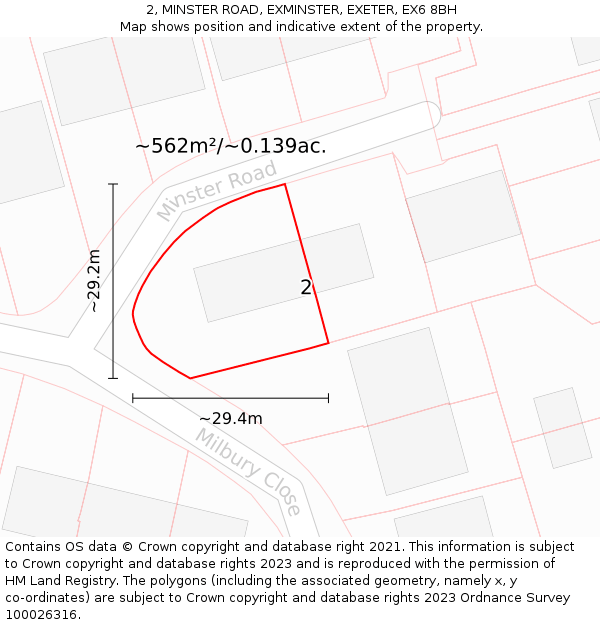 2, MINSTER ROAD, EXMINSTER, EXETER, EX6 8BH: Plot and title map