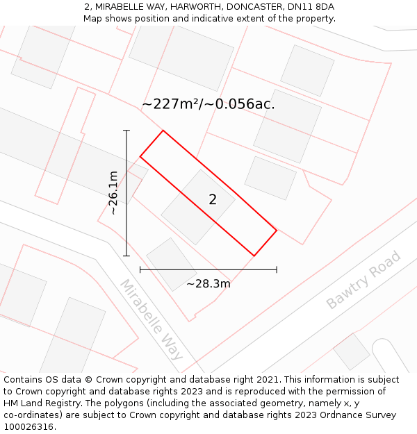 2, MIRABELLE WAY, HARWORTH, DONCASTER, DN11 8DA: Plot and title map