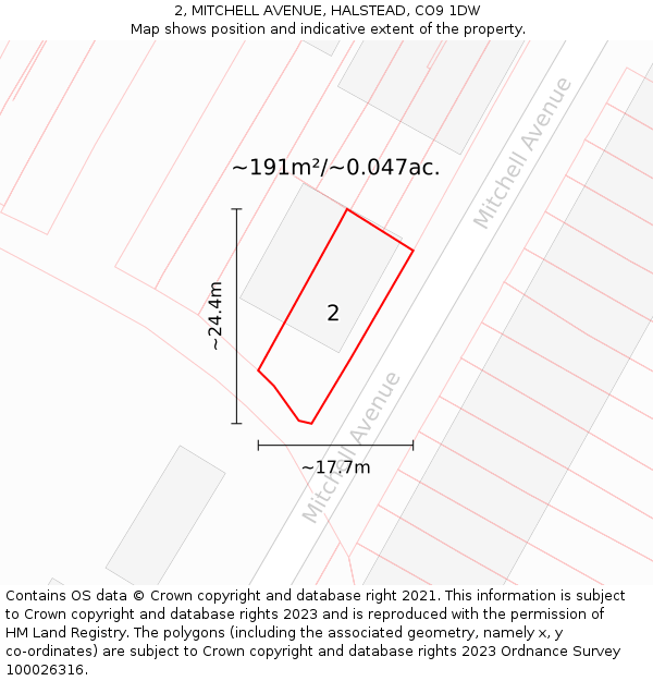 2, MITCHELL AVENUE, HALSTEAD, CO9 1DW: Plot and title map