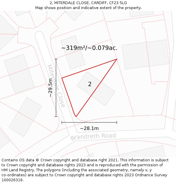 2, MITERDALE CLOSE, CARDIFF, CF23 5LG: Plot and title map
