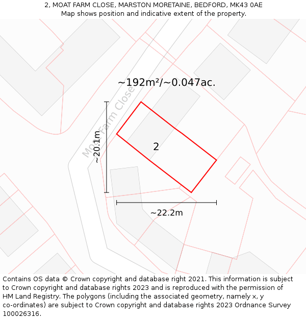 2, MOAT FARM CLOSE, MARSTON MORETAINE, BEDFORD, MK43 0AE: Plot and title map