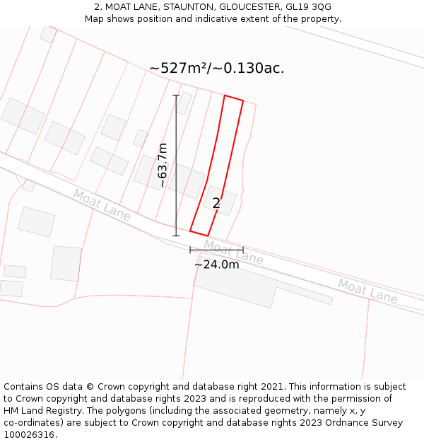 2, MOAT LANE, STAUNTON, GLOUCESTER, GL19 3QG: Plot and title map