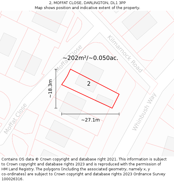 2, MOFFAT CLOSE, DARLINGTON, DL1 3PP: Plot and title map