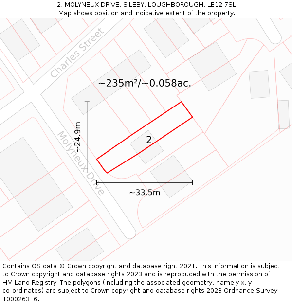 2, MOLYNEUX DRIVE, SILEBY, LOUGHBOROUGH, LE12 7SL: Plot and title map