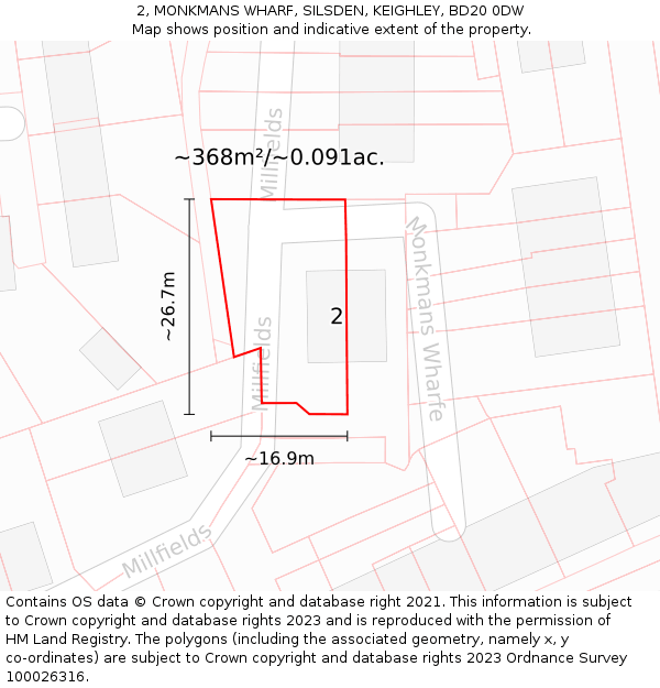 2, MONKMANS WHARF, SILSDEN, KEIGHLEY, BD20 0DW: Plot and title map